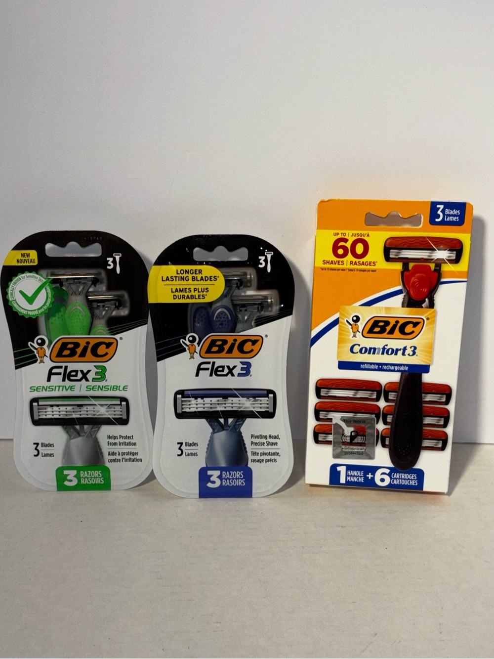 BIC Flex 3 & Comfort 3 Disposable Men's Razor Bundle Lot of 3 Assorted
